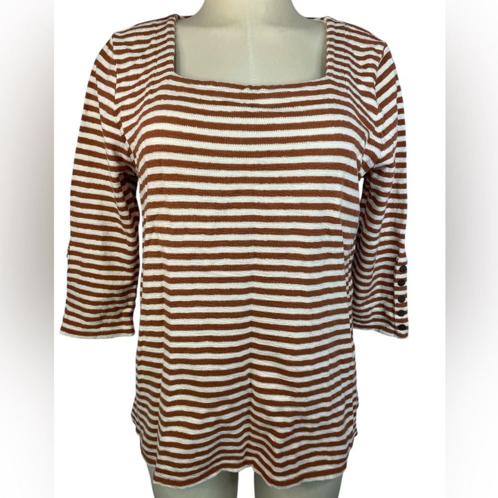 J. Jill Brown and Cream Striped Long Sleeve Top Women’s Medium